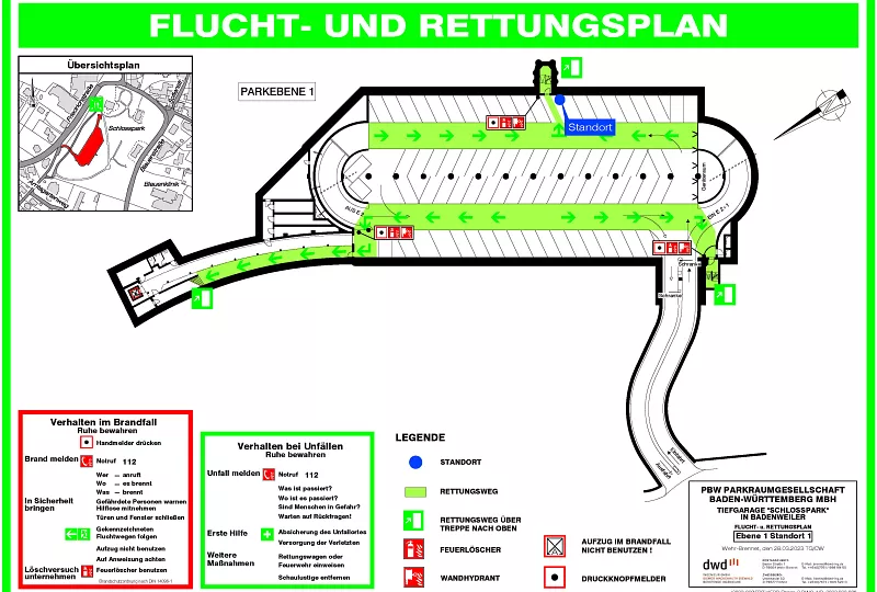 Flucht- und Rettungspläne Tiefgarage Schloßpark Badenweiler